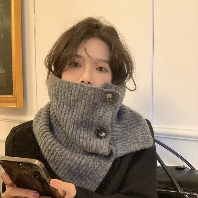 가피바라 여성 하이넥 따뜻한 골지 버튼 니트 넥워머