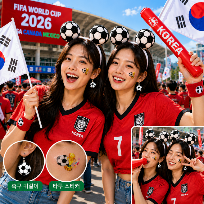 2026 월드컵 축구 응원세트 머리띠 귀걸이 타투스티커 응원용품 소품패키지, 1개