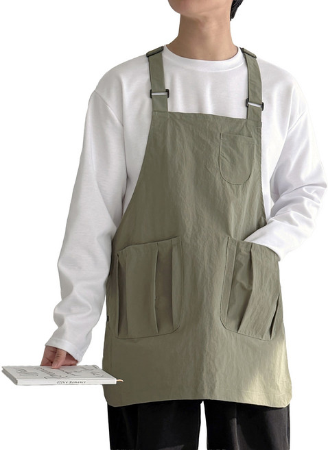 두리앤고 남녀공용 만두 포켓 카페 앞치마 방수, 카키, 1개