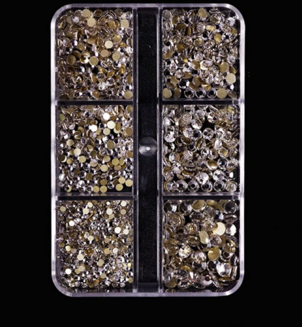 티이엠 네일 큐빅 평스톤 V스톤 오로라 평스톤 자개 1세트(6size), 1개, 98 골드클리어평스톤