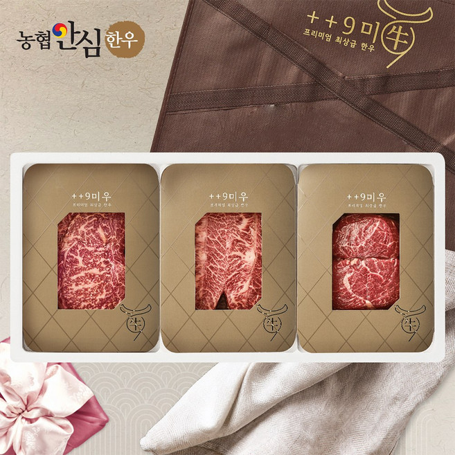 [구미우] 1++9등급 구이정육 늘찬 한우 선물세트 2호 등심+부채살+국거리/각300g/총900g, 1개