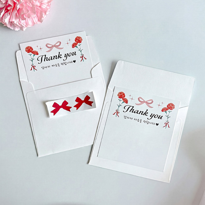 기프트카드 봉투 포장 스승의날 선물 카드 카네이션 어린이집 유치원, 1세트, 화이트