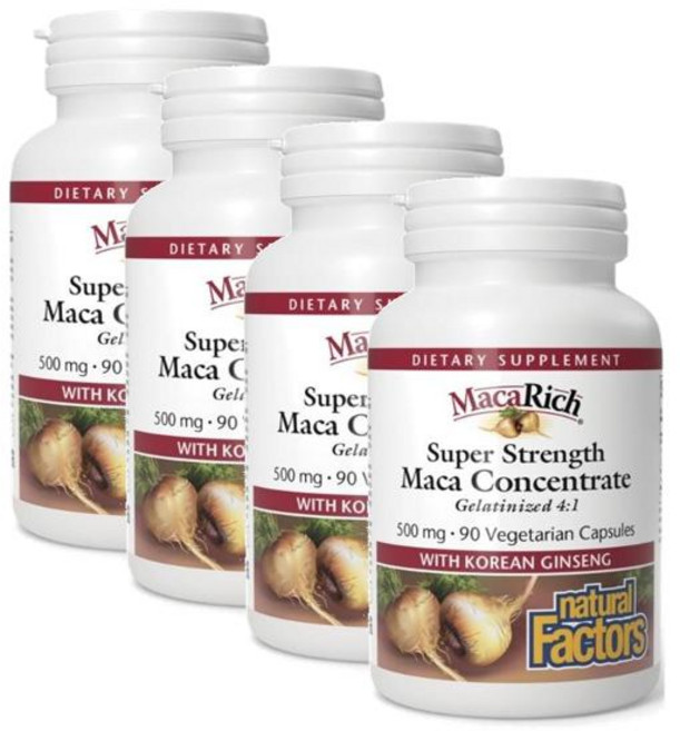 내추럴팩터스 마카리치 슈퍼스트렝스 파워 마카 500mg 캡슐 Natural Factors MacaRich Maca, 4개, 90정