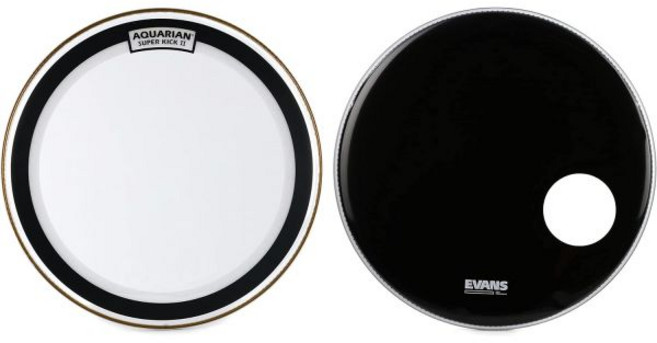 아쿠아리안 슈퍼킥 II 클리어 베이스 드럼헤드 22인치 + 에반스 EQ3 공명 블랙 포트 홀 포함