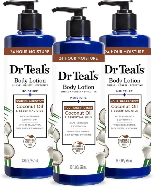Dr Teal's 24시간 모이스처 플러스 바디로션 코코넛오일+에센셜오일, 3개, 532ml - 쿠팡