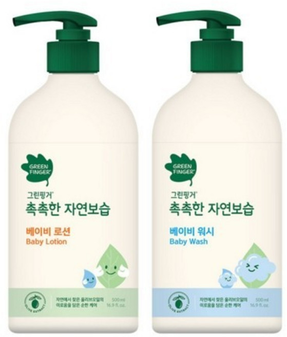 그린핑거 촉촉한 자연보습 로션+워시 2종 대용량 500ml, 촉촉한 자연보습 로션 워시 2종 500ml, 2개
