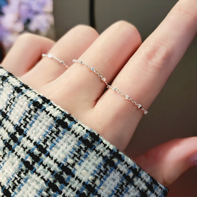 [3개세트/ 3~23호/ 변색X] 국내생산 silver925 리트 사각큐브 여리체인 실반지 (2 colors)