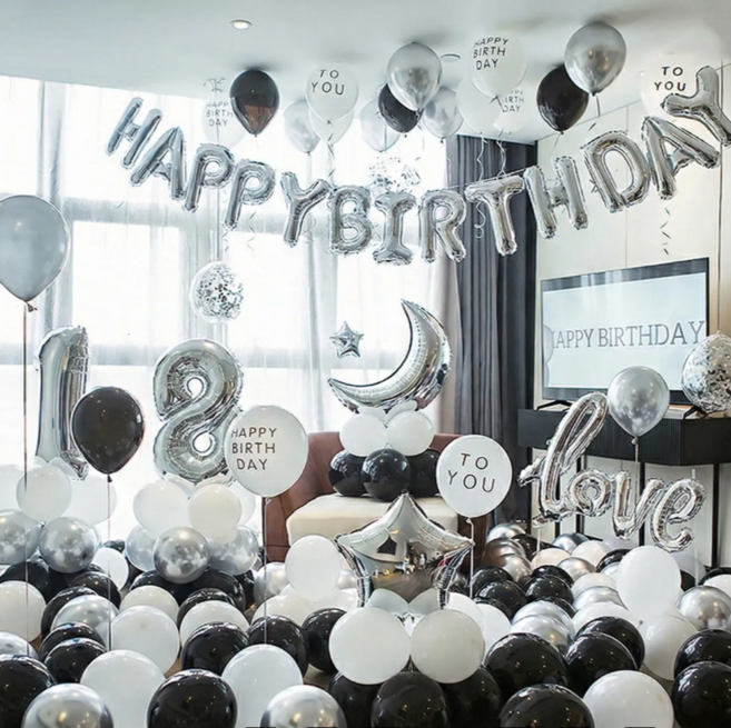 생일파티 레터링 혼합 이벤트 풍선 50개 풀세트, 1세트, 02.블랙실버문