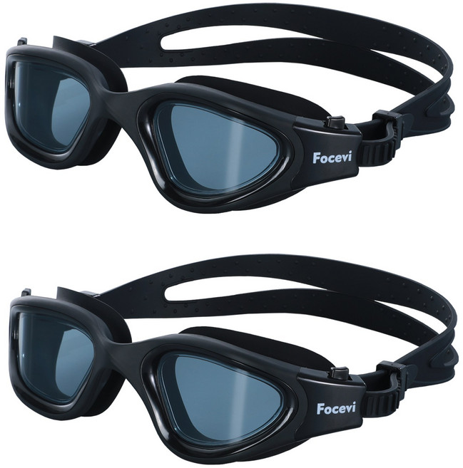 Focevi 수영 수경 2피스 김서림 방지 및 자외선 차단 FIYJ001QT2G, 2개, 검은색