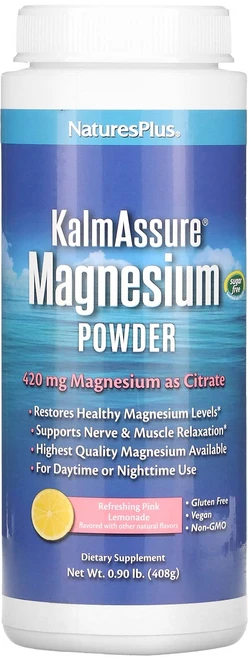 네이처스플러스 Kalmassure 마그네슘 분말 상쾌한 핑크 레모네이드 400mg 408g (0.90lb), 1개, 기본 - 쿠팡