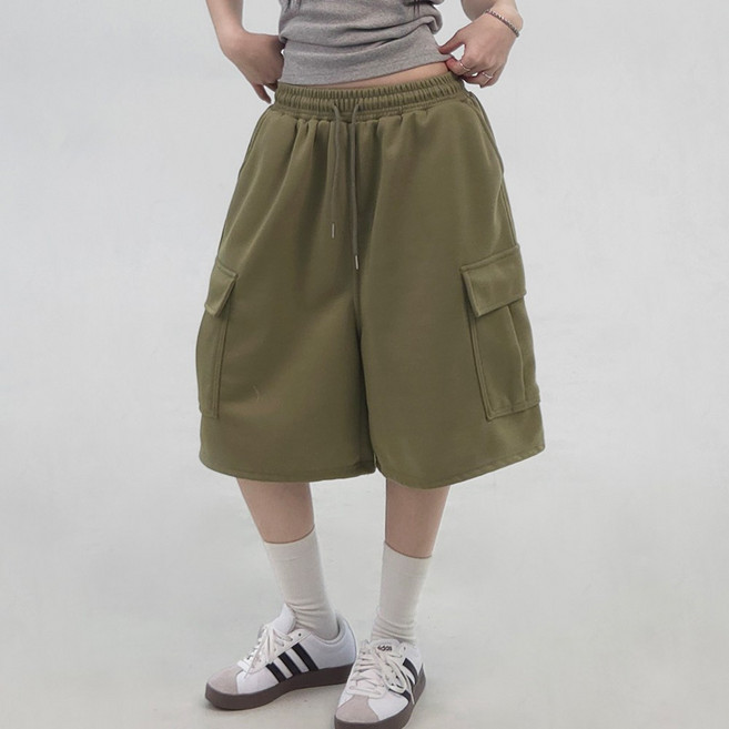센시즌 앤디 남녀공용 코튼 숏롱 핀턱 기본 카고 버뮤다 반바지