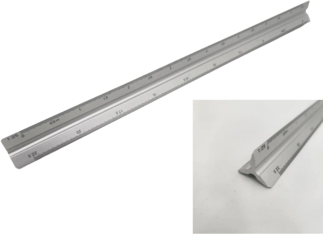 리녹 알루미늄 삼각 스케일자 30cm 실버 건축 설계 축척자, 1개