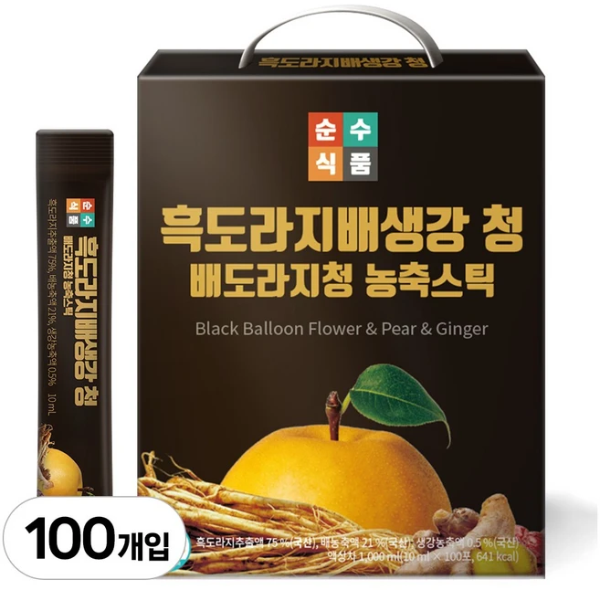 순수식품 흑도라지 배 생강 청 스틱, 10ml, 100개 - 쿠팡