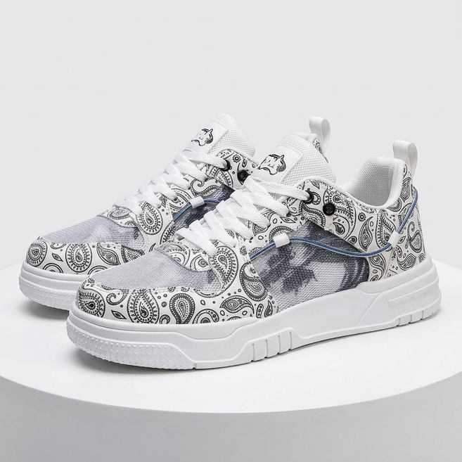 카주화 패턴 스니커즈 남성 메쉬 통기화 레트로 스트릿 스니커즈 두툼한 밑창 키높이 캐주얼 운동화