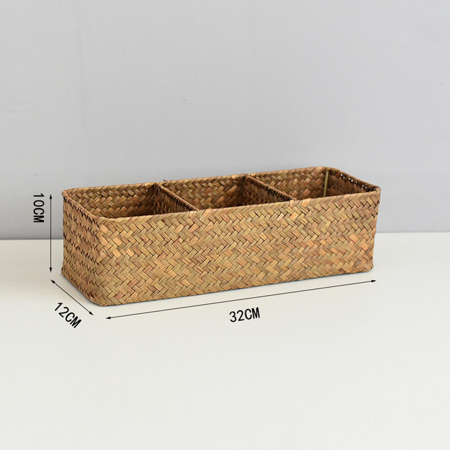 復古海草三格收納筐 32x12x10cm, 三格收納筐 卡其色32*12*10, 1個