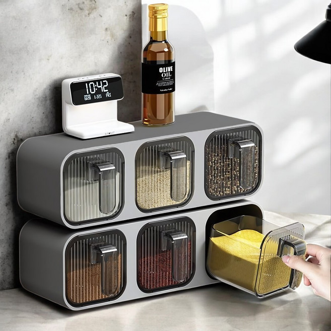 제이치 벽걸이 양념통 무타공 조미료통 그레이3P, 1세트, 350ml