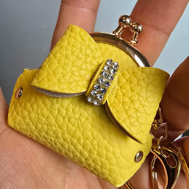 큐빅 리본 똑딱이 가죽 미니 동전지갑 키링 CRCO