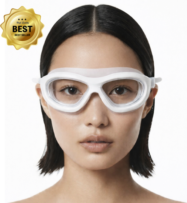 귀마개 일체형 자국없는 물안경 클리어뷰 수경, 화이트, 1개