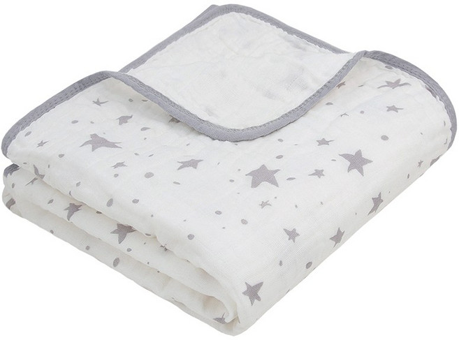 미라클 베이비 프리미엄 순면 원단 4중 거즈 블랭킷, 회색 별