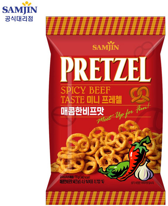 삼진 미니프레첼 매콤한비프맛, 70g, 10개