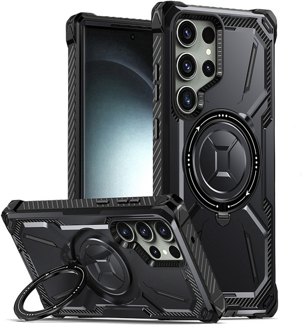 黃金甲軍規防摔 一體旋轉磁吸支架 手機殼適用三星S25 S24Ultra S23 S22 S21 S25Plus 保護殼
