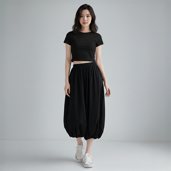 데일로엔 여성 벌룬 롱 스커트 밴딩 포켓 데일리 치마