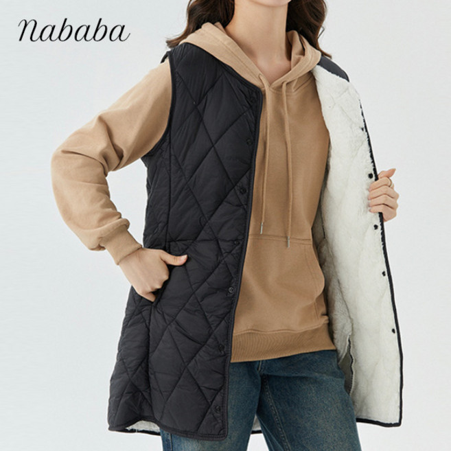 나바바 NC466 여성 따뜻한 플리스 안감 루즈핏 다이아 퀄팅 경량 롱 조끼 베스트