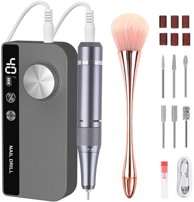 LOMESO 네일폴리셔 전동 네일드릴기 손톱 관리머신 셀프 홈케어 젤네일드릴, 1개, 회색