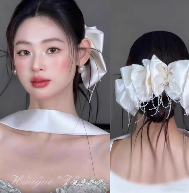 즘콩 웨딩 헤어밴드 리본 진주 머리 장식 띠 코사지 핀 셀프 브라이덜 샤워 촬영