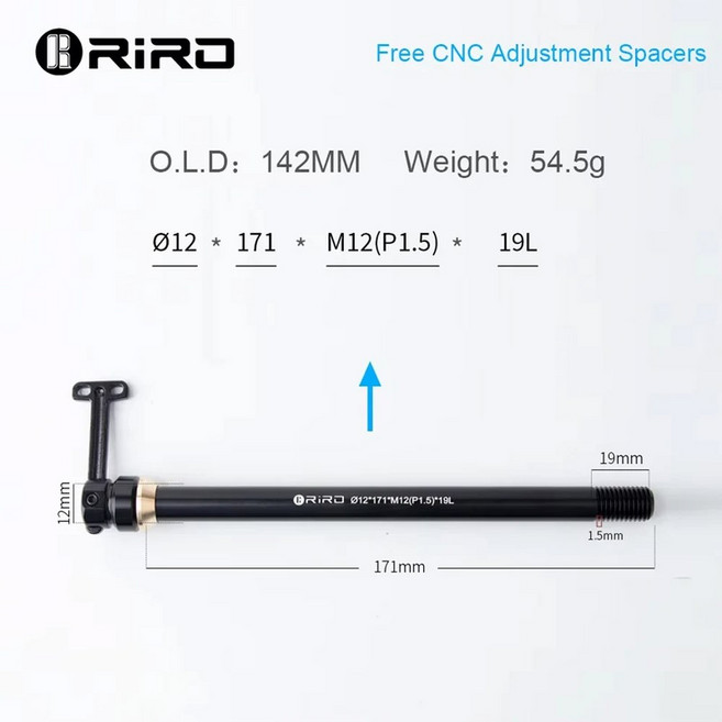 RIRO 자전거 쓰루 액슬 레버 포크 샤프트 허브 M12xP1.5 12*120 15x100 퀵 릴리즈 스케이버 MTB 로드 바이크, 12mm-171mm