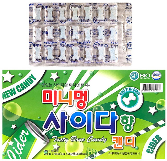 뼈다귀 캔디 미니멍 사이다맛, 10g, 60개