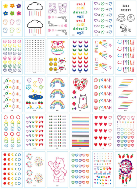 kc인증 판다로드 미니 어린이 타투 스티커 30장세트 페이스 페인팅 마스크 꾸미기 집콕놀이 물 스티커, 1개, W