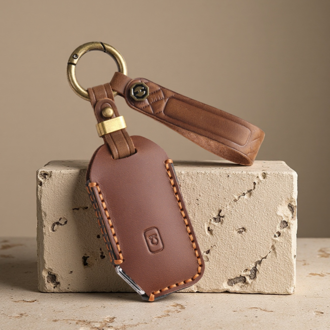 GASUNG 기아 가죽 차키케이스 키홀더+ KIA차량용 키커버 (기아호환 5버튼 7버튼), 레트로 브라운