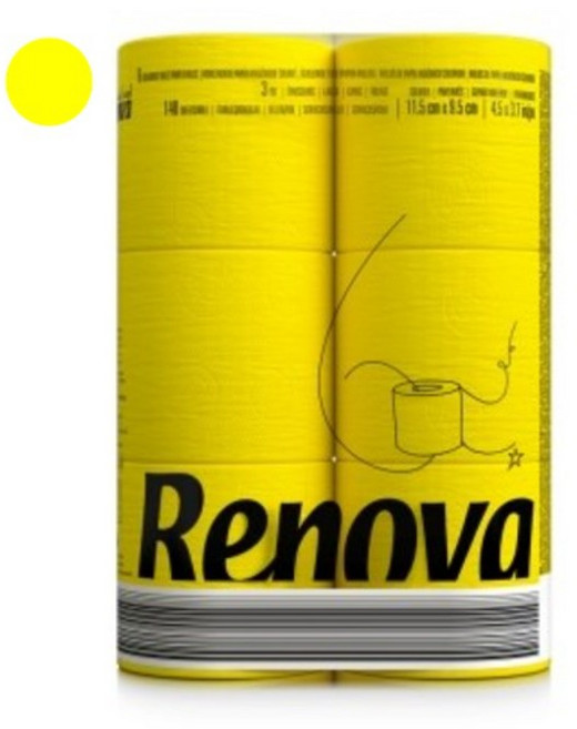 레노바 블랙라벨 3겹 컬러티슈 옐로우, 16.1m, 6롤, 1개