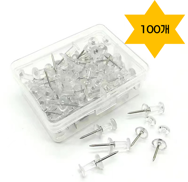 BOGUSAGU 투명 칼라 원목 압정 푸쉬핀 100P BSL-004, 투명핀