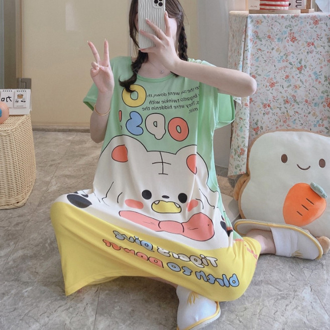 [1600개 후기 입증!!] 더봉 여성 오버핏 이지핏 반팔 파자마 원피스 잠옷 홈웨어