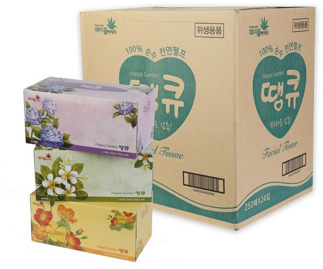 땡큐 천연펄프 미용 각티슈 2겹, 24개, 250매
