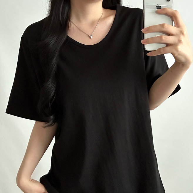 빅걸스토리 여성 빅사이즈 유브이넥 베이직 무지 반팔티