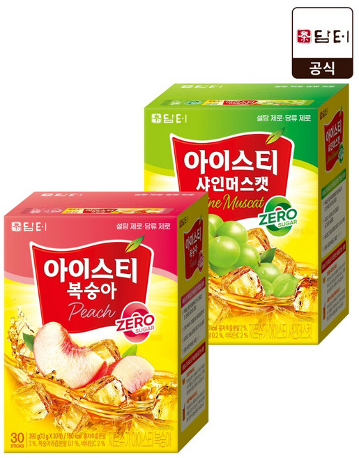 담터 제로슈가 아이스티 복숭아 30입 + 샤인머스캣 30입