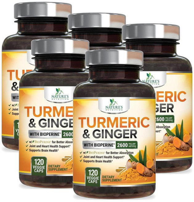 네이쳐뉴트리션 터메릭 & 진저 바이오페린 함유 캡슐 Nature's Nutrition Turmeric & Ginger with Bioperine, 5개, 120정