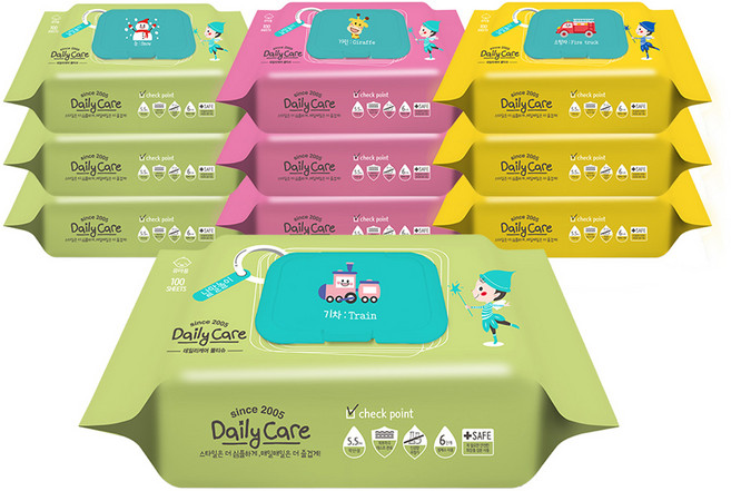 데일리케어 낱말놀이 아기물티슈 캡형, 40g, 100매, 10개