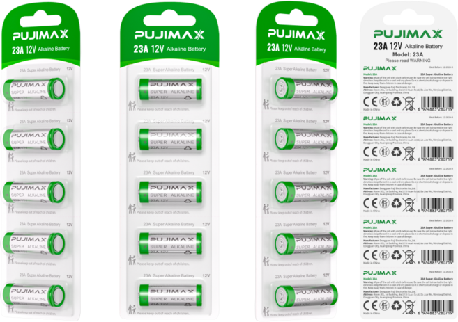 PUJIMAX 23A 12V 슈퍼 알칼리 건전지 5개 팩 - TV 리모컨 자동차 키 문짝잠금장치 등 장시간 사용 가능, 1개, 5개입