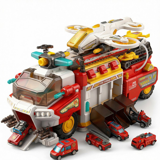 토요요 자동차 장난감 대형 구조 트럭 세트 소방차 경찰차 미니카 어린이 역할놀이 완구 어린이날 선물QZ-JY1, 1개, 소방 구조차 세트