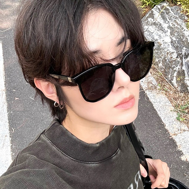 빅 오버사이즈 플랫 평면 브라운 틴트 패션 남자 여자 자외선 차단 UV 뿔테 선글라스