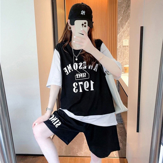 SEOUL休閒運動服套裝女夏季寬松短褲兩件套