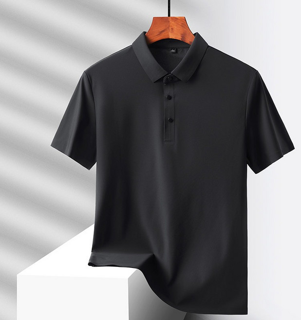 排汗涼感衫 透氣舒適, 冰絲POLO衫【黑色】,5XL, 黑色