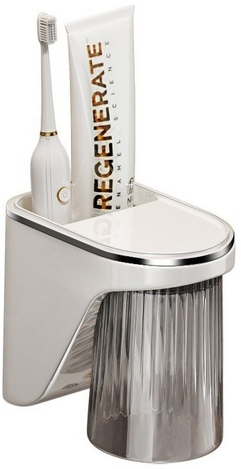 minh 욕실 다기능 무타공 거꾸로 자석 칫솔꽂이 양치컵 거치대 세트, 그레이, 그레이, 1개