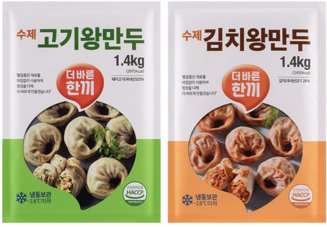 더바른한끼 국내산 생야채와 고기로 만든 고품격 고기왕만두1.4kg+김치왕만두1.4kg, 2.8kg, 1세트