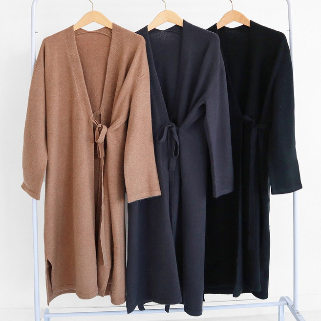 니트코어 여자 봄가을 간절기 사계절 루즈핏 고퀄리티 베이직 모던 브이넥 오픈 긴팔 로브 롱 니트 가디건 카디건 출근룩