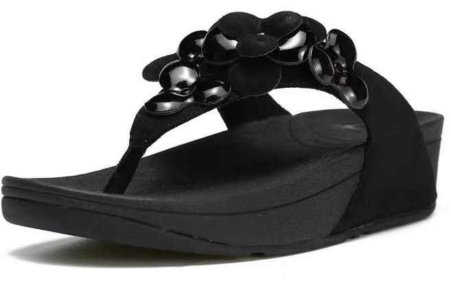 핏플랍 fitflop 여성 레이스 플라워 장식 아치쿠션 웨지 쪼리슬리퍼 발편한 외출 바캉스 샌들